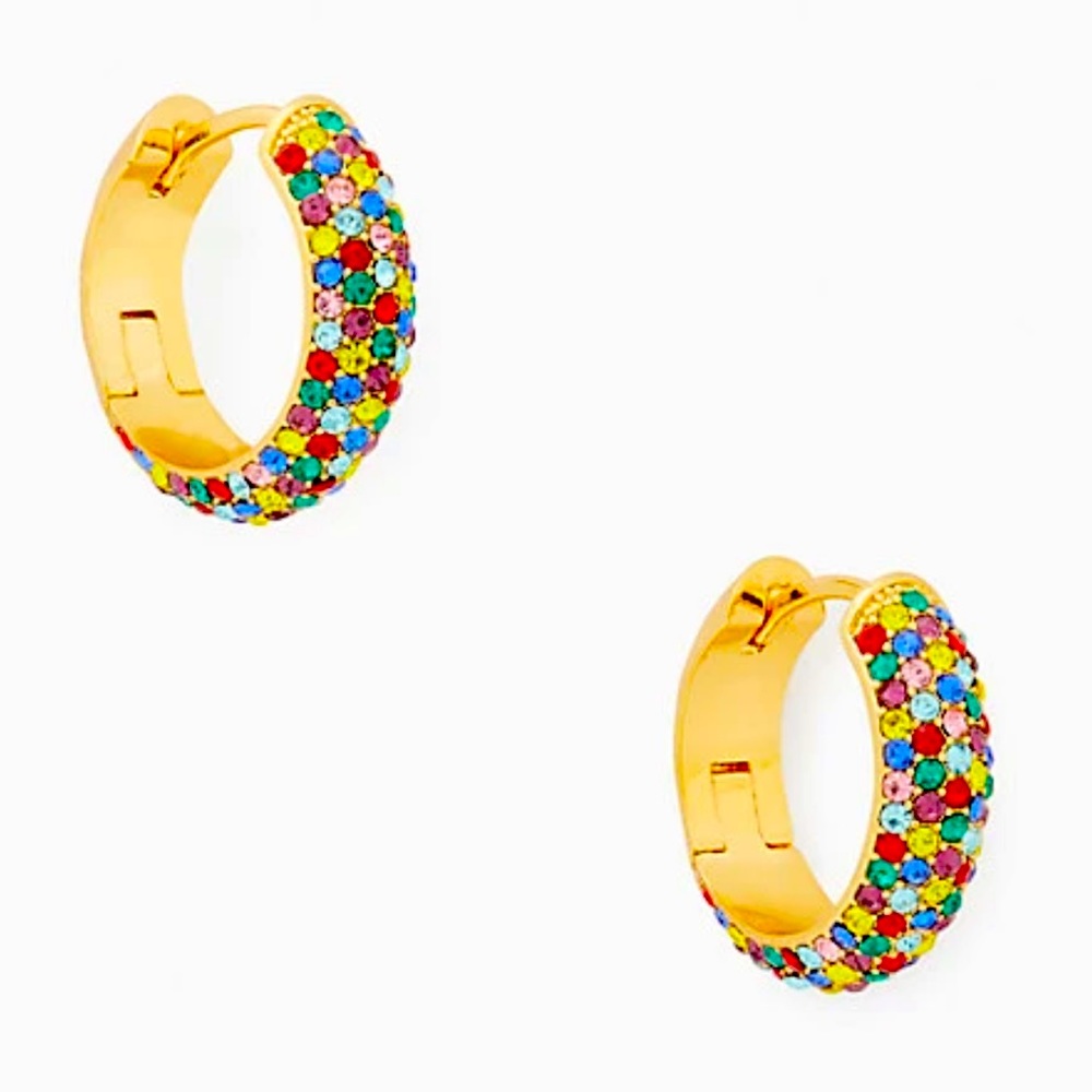 New Kate Spade candy drops pave rainbow huggie earrings